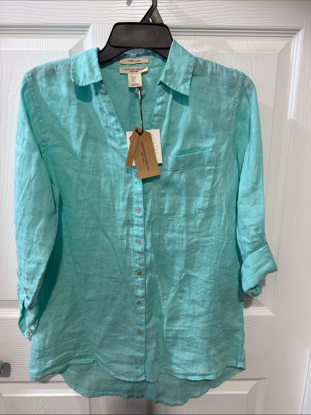 Christian Siriano Turquoise Button-Front Linen Shirt